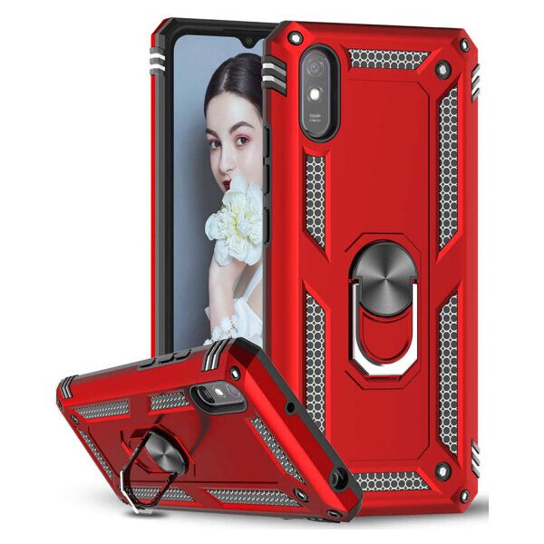 

Ударопрочный чехол Serge Ring магнитный держатель для Xiaomi Redmi 9A (Красный)