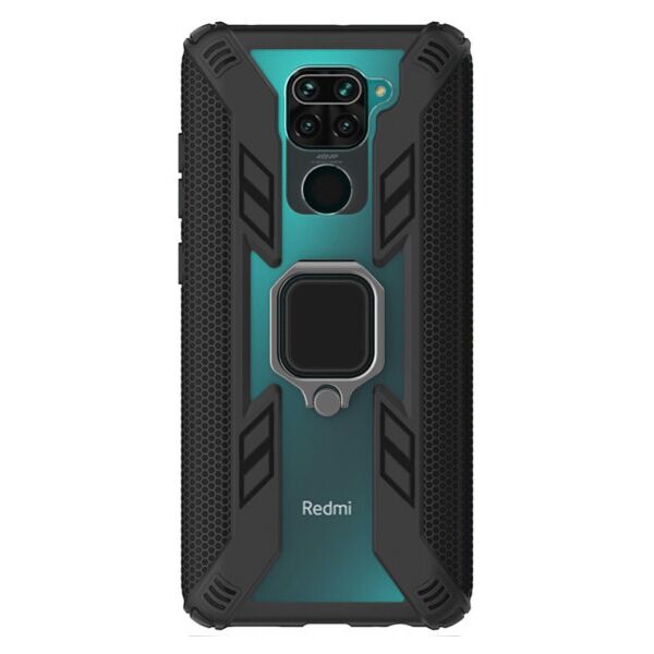 

Ударопрочный чехол Combo Ring под магнитный держатель для Xiaomi Redmi Note 9 / Redmi 10X (Прозрачный / Черный)