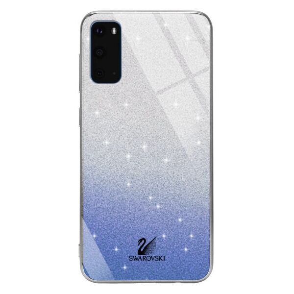 

TPU+Glass чехол Swarovski для Samsung Galaxy S20 (Синий)