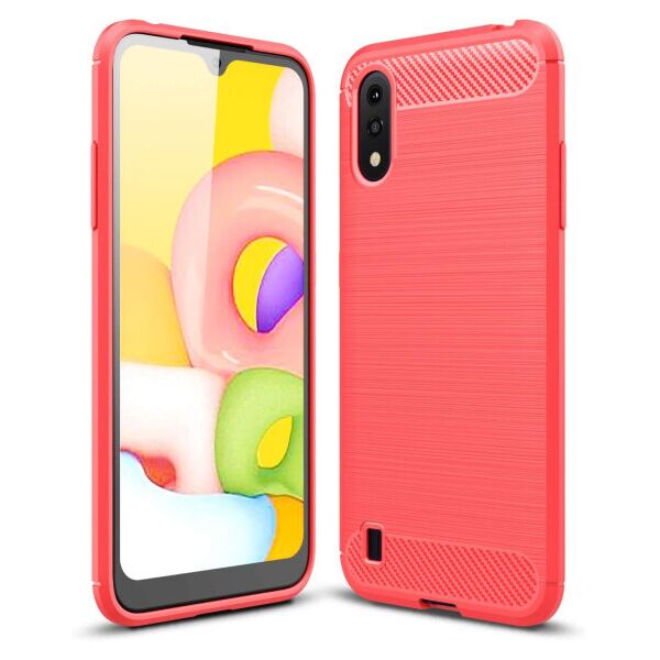 

Силиконовый противоударный чехол Polished Carbon для Samsung Galaxy A01 (Красный)