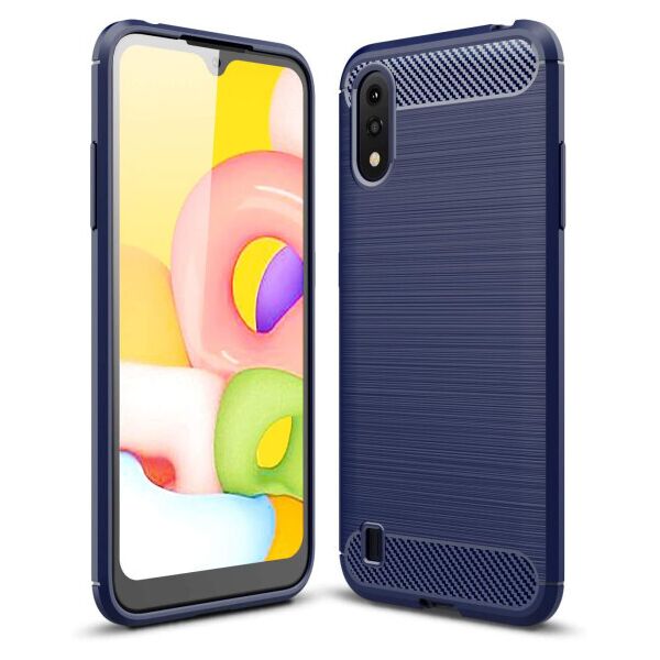 

Силиконовый противоударный чехол Polished Carbon для Samsung Galaxy A01 (Синий)