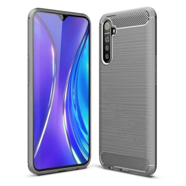 

Силиконовый противоударный чехол Polished Carbon для Realme 6 Pro (Серый)