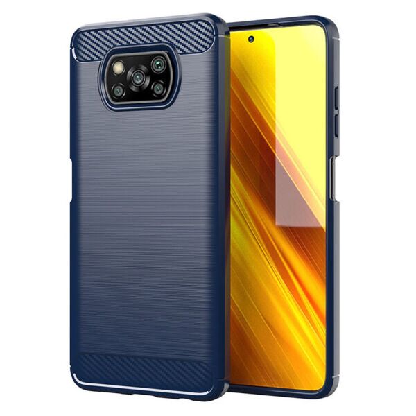 

Силиконовый противоударный чехол Polished Carbon для Xiaomi Poco X3 NFC (Синий)