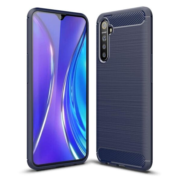 

Силиконовый противоударный чехол Polished Carbon для Realme 6 (Синий)