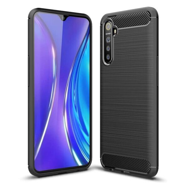 

Силиконовый противоударный чехол Polished Carbon для Realme 6 (Черный)