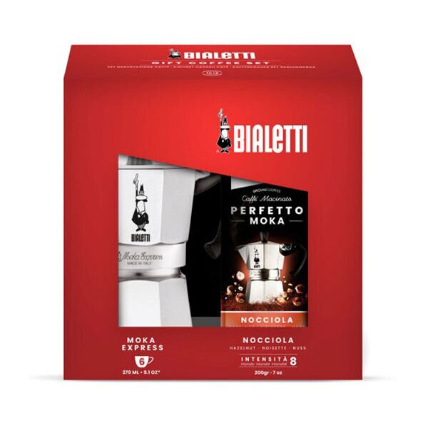

Набор гейзерная кофеварка Bialetti Moka Express на 6 чашек + кофе ореховый Nocciola 200 г