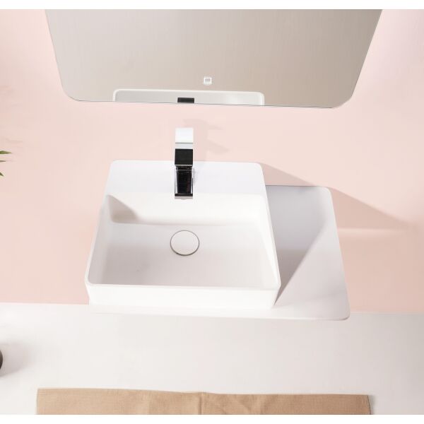

Раковина VOLLE 580x370x125мм подвесная каменная Solid surface с полочкой