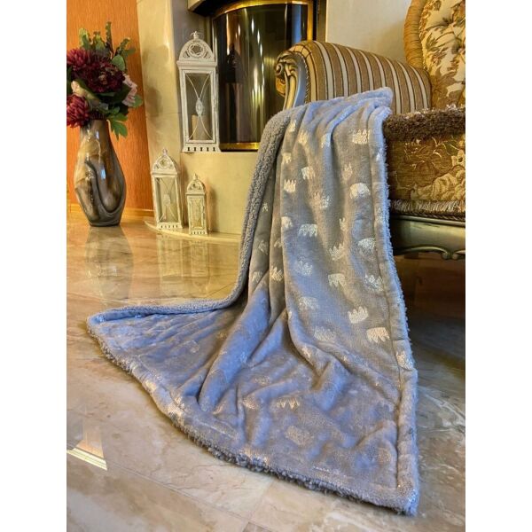 

Плед детский двусторонний на овчине микрофибра 100х90 Серый