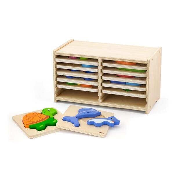 

Набор деревянных мини-пазлов Viga Toys со стойкой для хранения, 12 шт. (51423)