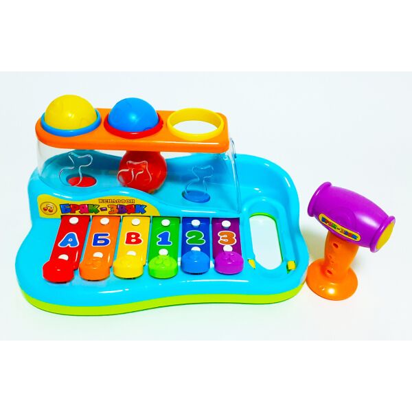 

Ксилофон детский, игровой центр, интерактивная развивающая музыкальная игрушка с молоточком и мячиками, Play Smart, разноцветная.