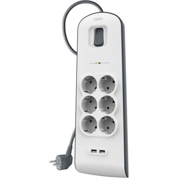 

Сетевой фильтр питания Belkin Superior SurgeMaster 2м, 6 роз, 2xUSB (BSV604VF2M)