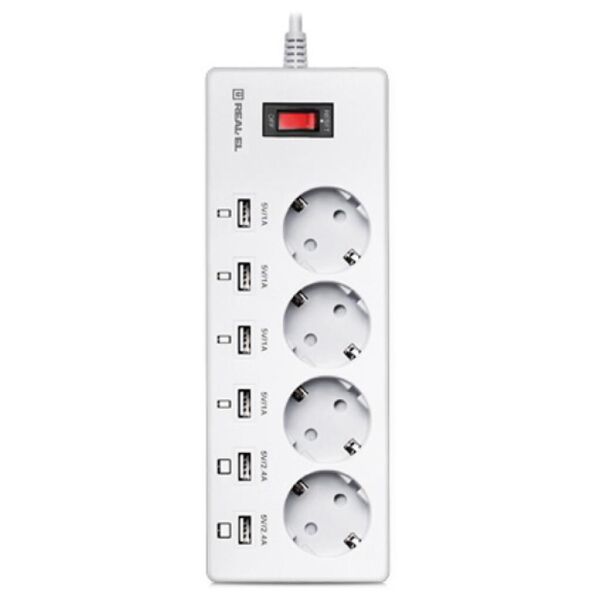 

Сетевой фильтр питания REAL-EL RS-4F CHARGE 6, 1.8m, white (EL122300014)