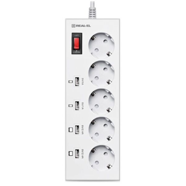 

Сетевой фильтр питания REAL-EL RS-5F CHARGE 4, 3m, white (EL122300015)