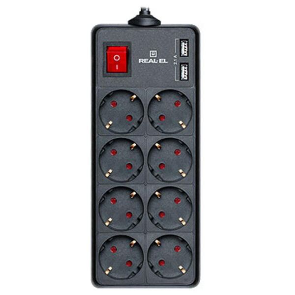 

Сетевой фильтр питания REAL-EL REAL-EL RS-8 PROTECT USB, 3m, black (EL122300020)