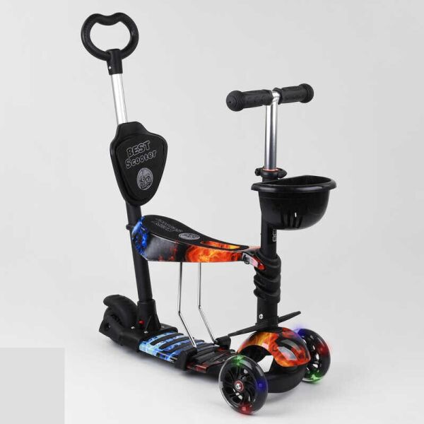 

Детский универсальный 3-х колесный самокат с родительской ручкой, Best Scooter Абстракция 21700, черный