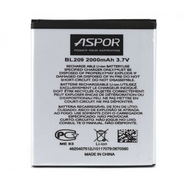 

Аккумулятор Aspor BL209 2000 mAh к Lenovo A706/A788T/A820E/A760/A516/A378/A398T