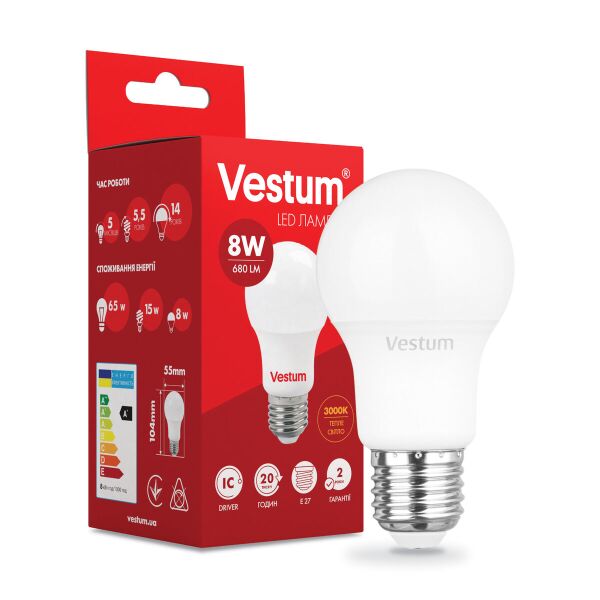 

Светодиодная лампа Vestum LED A55 8W 3000K 220V E27