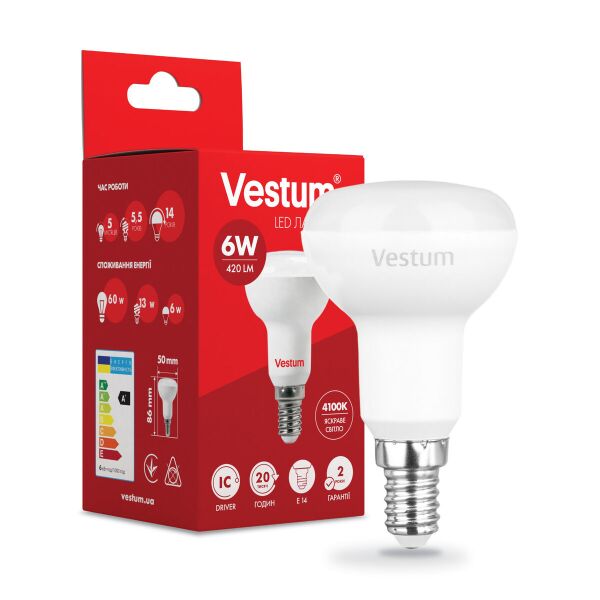 

Светодиодная лампа Vestum LED R50 6W 4100K 220V E14