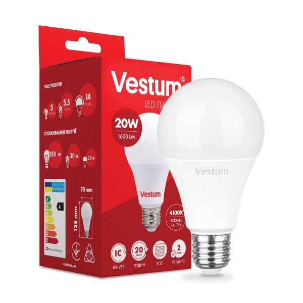 

Светодиодная лампа Vestum LED A70 20W 4100K 220V E27