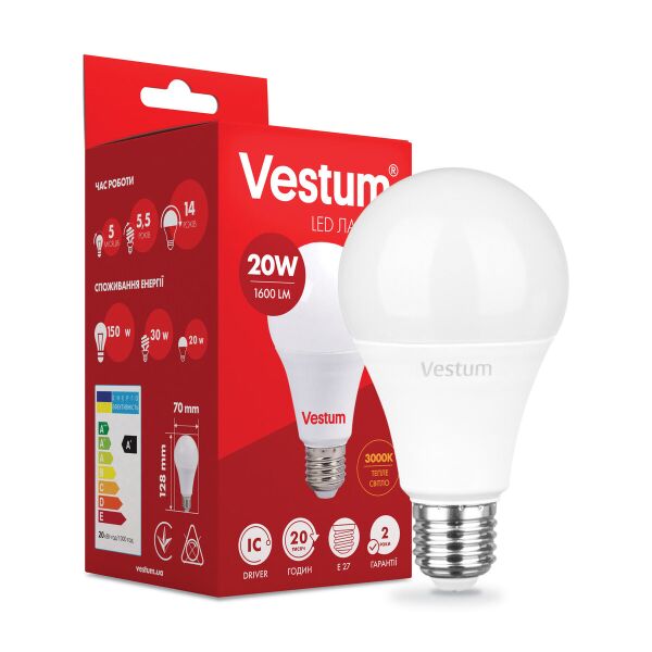 

Светодиодная лампа Vestum LED A70 20W 3000K 220V E27