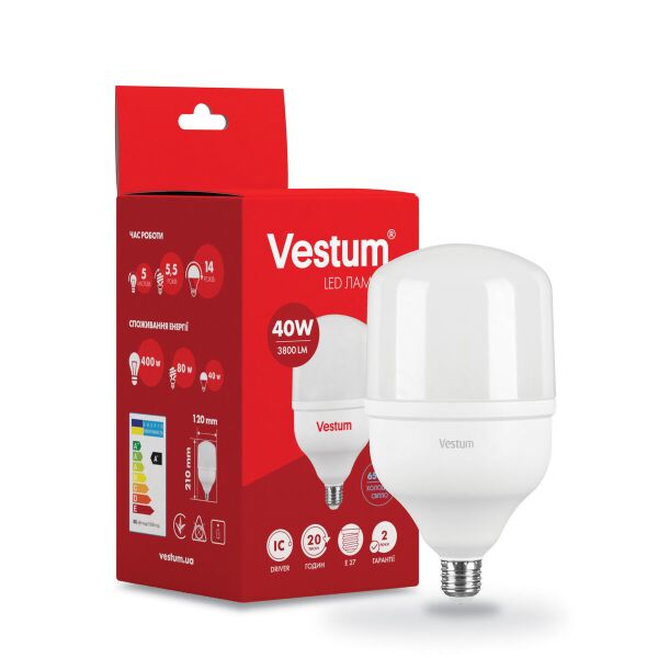 

Лампа LED высокомощная T120 40W 6500K 220V E27 TM Vestum