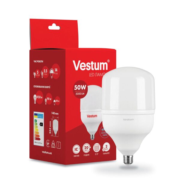 

Лампа LED высокомощная T140 50W 6500K 220V E27 TM Vestum