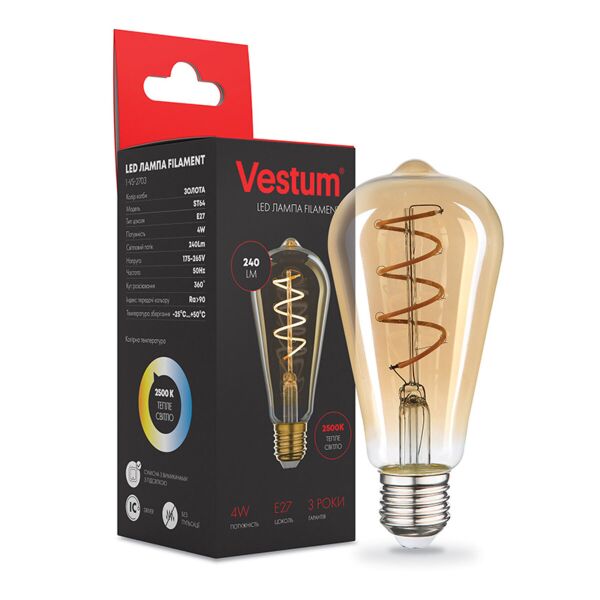 

Лампа LED Vestum филамент винтаж golden twist ST64 Е27 4Вт 220V 2500К
