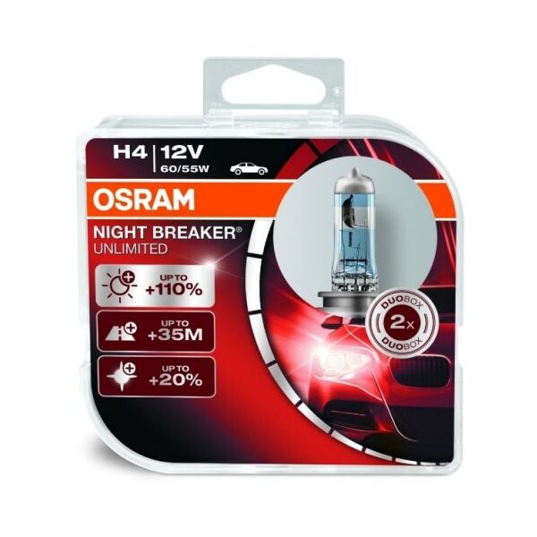 

Автомобильные лампы OSRAM 12V H4 60/55W +110% Night Breaker Unlimited (64193 NBU-ВОХ)