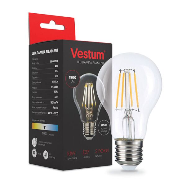 

Лампа LED Vestum филамент А60 Е27 10Вт 220V 4100К