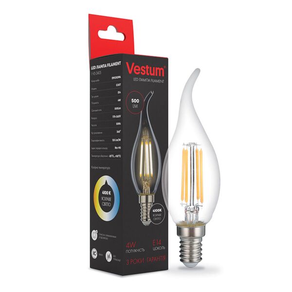 

Лампа LED Vestum филамент С35Т Е14 4Вт 220V 4100К