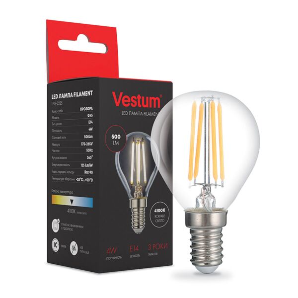 

Лампа LED Vestum филамент G45 Е14 4Вт 220V 4100К