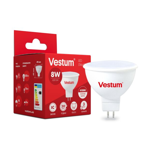 

Лампа LED Vestum MR16 8W 4100K 220V GU5.3