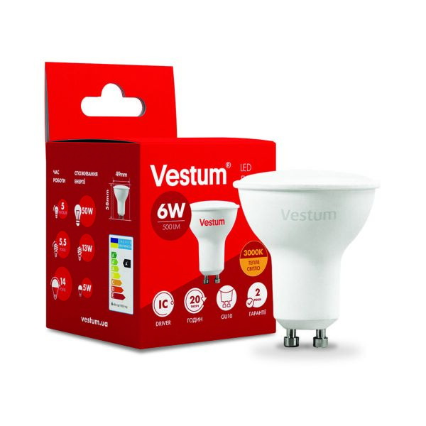 

Лампа LED Vestum MR16 6W 3000K 220V GU10