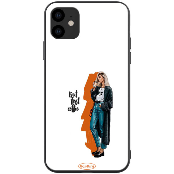 

TPU+PC чехол ForFun для Apple iPhone 11 (6.1) (But first coffee / белый) (788459)