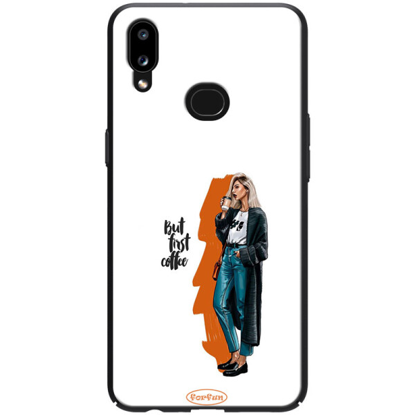 

TPU+PC чехол ForFun для Samsung Galaxy A10s (But first coffee / белый) (788368)