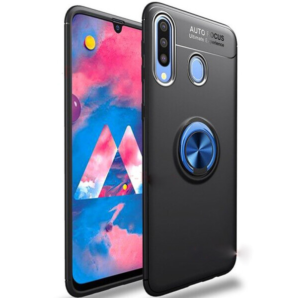 

TPU чехол Deen ColorRing под магнитный держатель для Samsung Galaxy A20s (Черный / Синий) (788115)