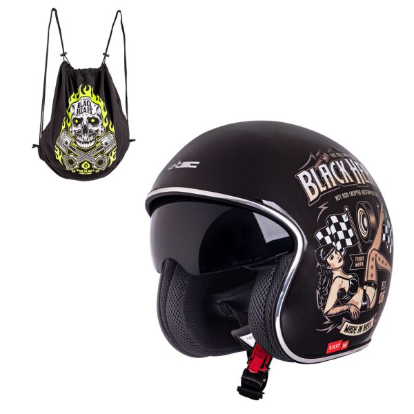 

Мотоциклетный шлем с козырьком W-TEC V537 Black Heart chopper - размер XL (61-62)/черный блеск-melisa