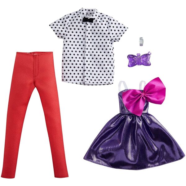 

Одежда для кукол Барби и Кена Barbie Fashion 2-Pack, Purple Party Dress with Bow & Polka Dot Tie, Red Pants GRC97