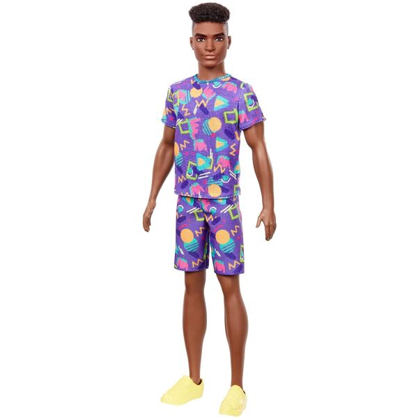 

Кукла Кен Модник Barbie Ken Fashionistas Doll with Rooted Brunette Hair Wearing Graphic Purple Top, Shorts 162 GRB87