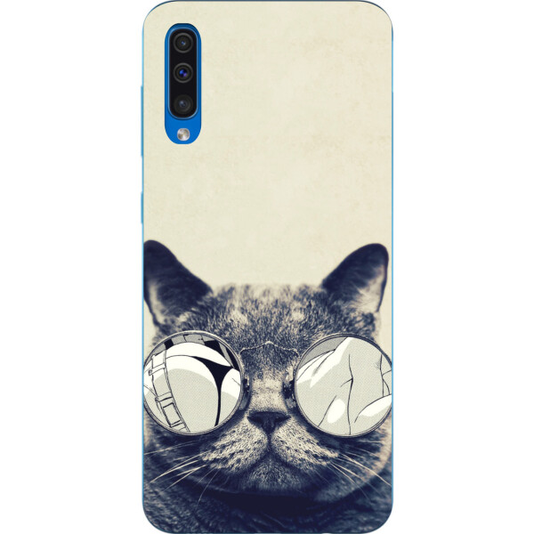 

Бампер силиконовый чехол Amstel для Samsung Galaxy A50 2019 A505F с картинкой Серый кот в очках