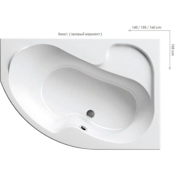 

Ванна акриловая Ravak Rosa I 160x105 правая CL01000000