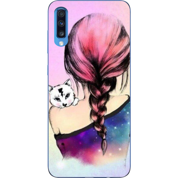 

Силиконовый чехол Amstel с рисунком для Samsung A70 2019 Galaxy A705F Девушка с котенком