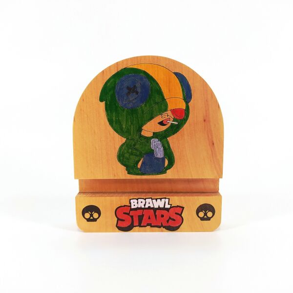 

Подставка держатель для мобильного телефона смартфона планшета Brawl Stars Леон Мастерская мистера Томаса 12х10см дерево лак
