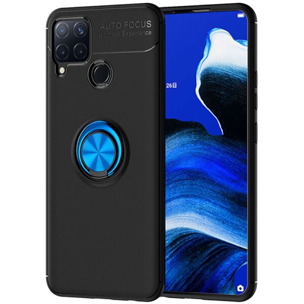 

TPU чехол Deen ColorRing под магнитный держатель (opp) для Realme C12 (Черный / Синий) (100020762)