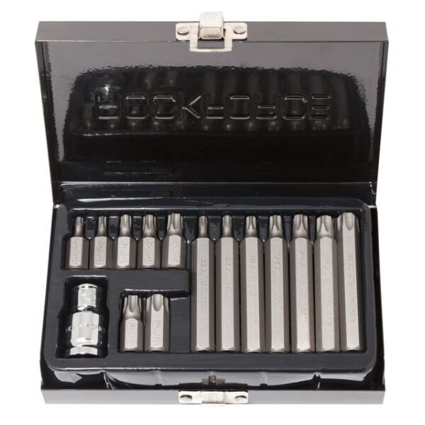 

Набор бит TORX с битодержателем,15 предметов 1/2(L: 30/75мм; Т20,Т25,Т30,Т40,Т45,Т50,Т55), в металлическом кейсе ROCKFORCE RF-4156