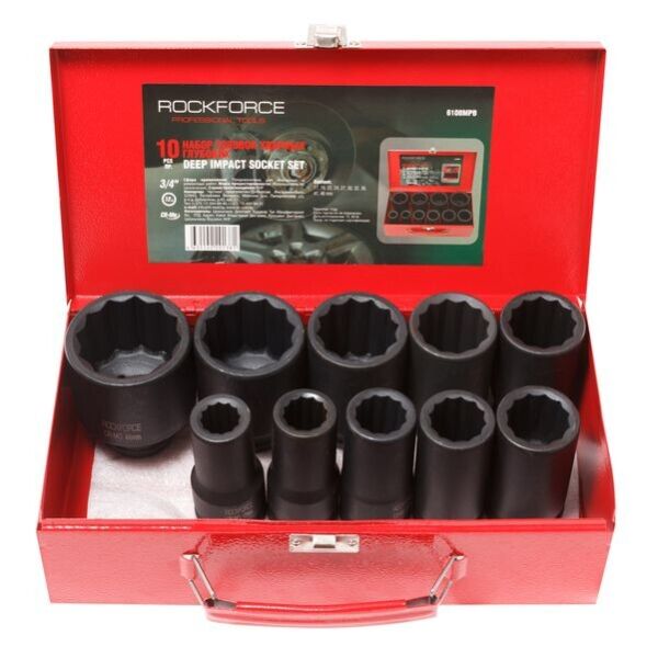 

Набор головок ударных глубоких,10 предметов 3/4 12гр.(17,19,22,24,27,30,32,36,41,46мм),в метал. кейсе ROCKFORCE RF-6108MPB