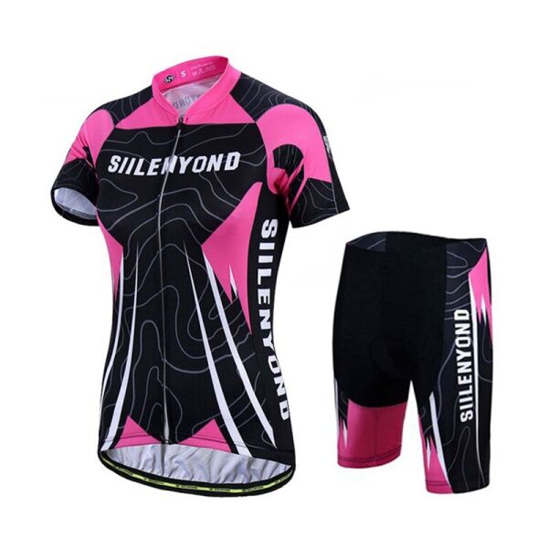 

Костюм вело женский Siilenyond SW-DT-052 Black Pink XL Полосы короткий рукав шорты