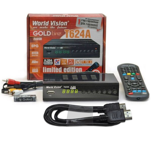 Акція на T2-тюнер World Vision T624А + HDMI кабель від Allo UA