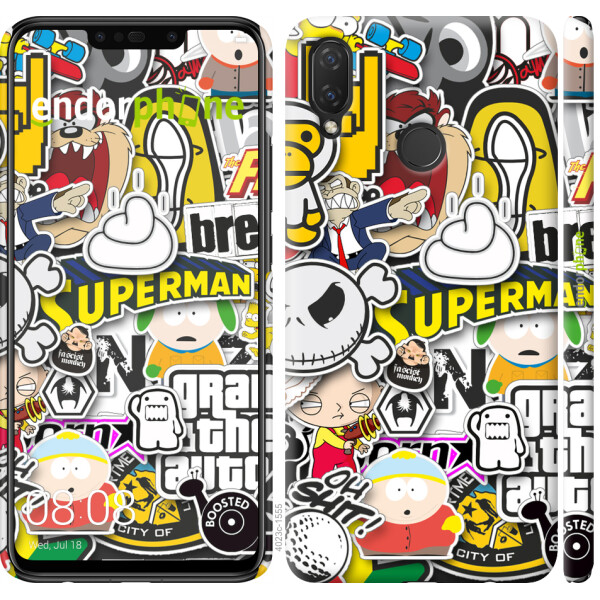 

Чехол на Huawei P Smart Plus Popular logos 4023u-1555, Силикон