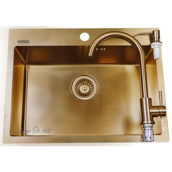 

Мойка из нержавейки AQUAMILL MIXXUS 6045 золотая + дозатор + смеситель